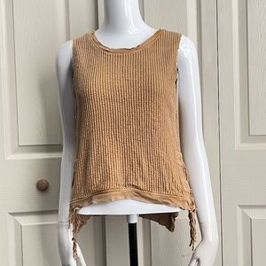 Free People One Womens Size S Camell waffle knit Side-Tie Tank Top. #168